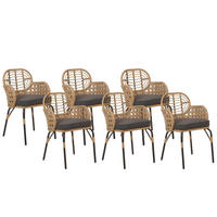 GARTENSTUHL 6er-Set PE Rattan Auflage graphitgrau Pratello - Graphitfarben/Naturfarben, Kunststoff (45/84/49cm) - Beliani