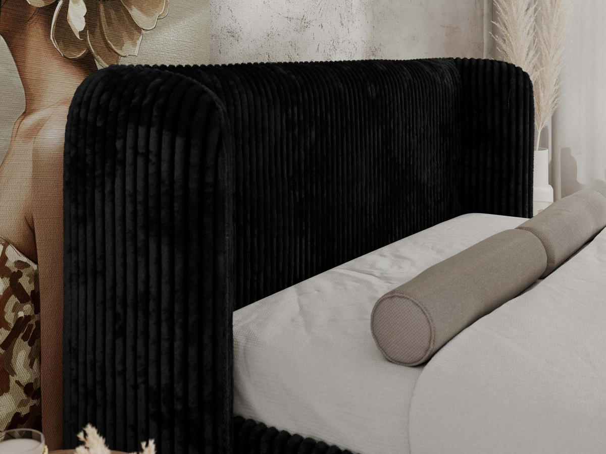 POLSTERBETT EMORA CLASSIC DUO 160/200 - Schwarz Cord - Schaum-Matratze - Schwarz, Textil (160/200cm) - MKS