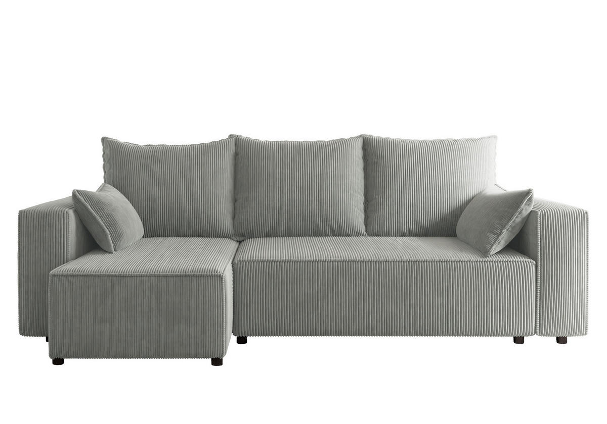 ECKSOFA Tobi mit Bettkasten und Schlaffunktion, L-Form, Cordstoff, Universal - Grau, Holzwerkstoff (246/145cm) - 4ALL HOME