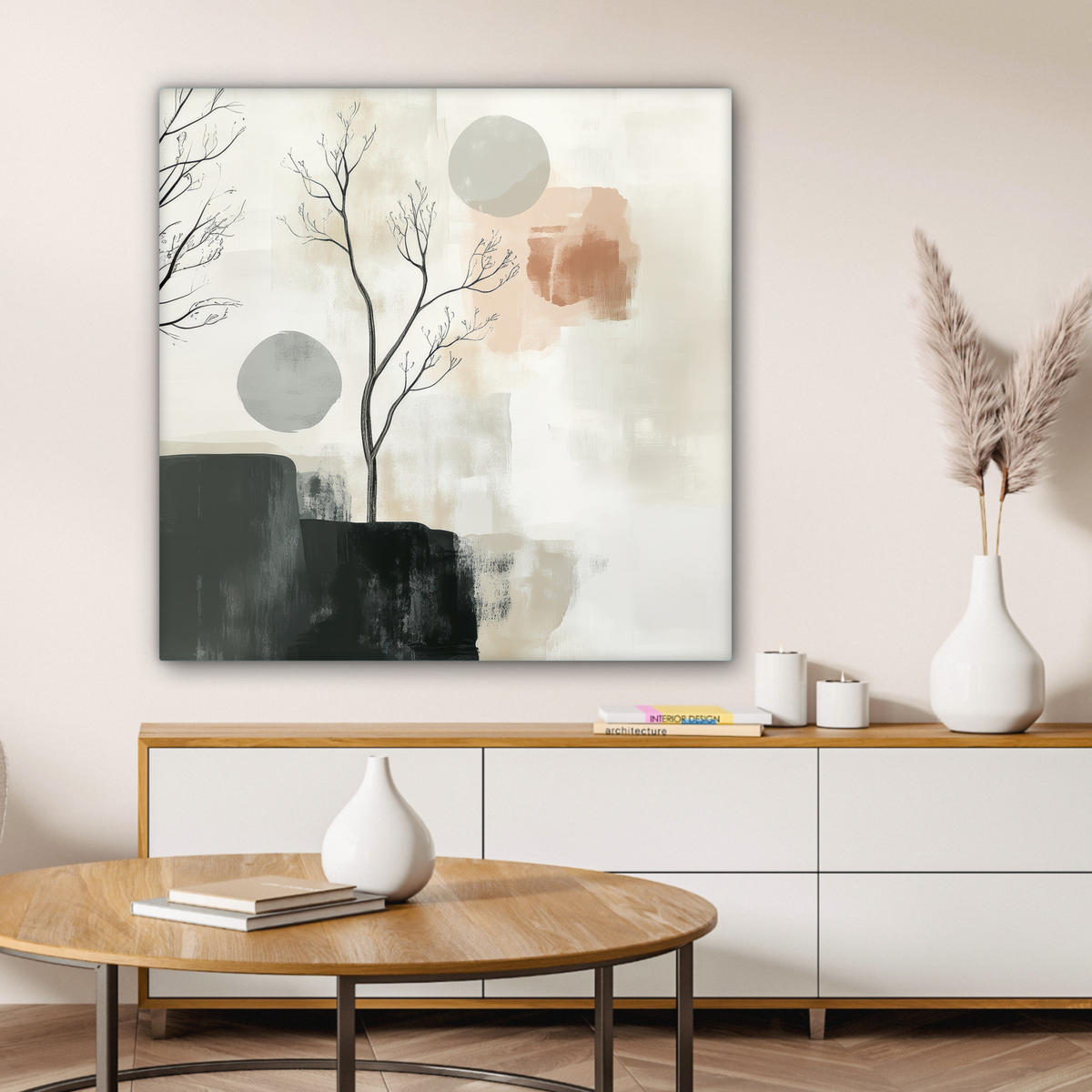 LEINWANDBILD Wabi sabi - Beige - Pflanze 90x90 cm - Sandfarben, Textil (90/90cm) - MuchoWow