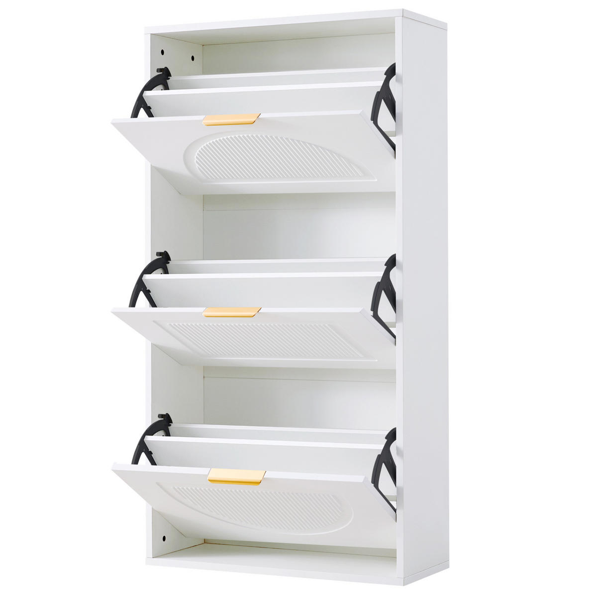 SCHUHSCHRANK mit 3 Klappen 60/24/114 cm in Weiß, schmales Design - Weiß, Holzwerkstoff (60/114/24cm) - BEAOK