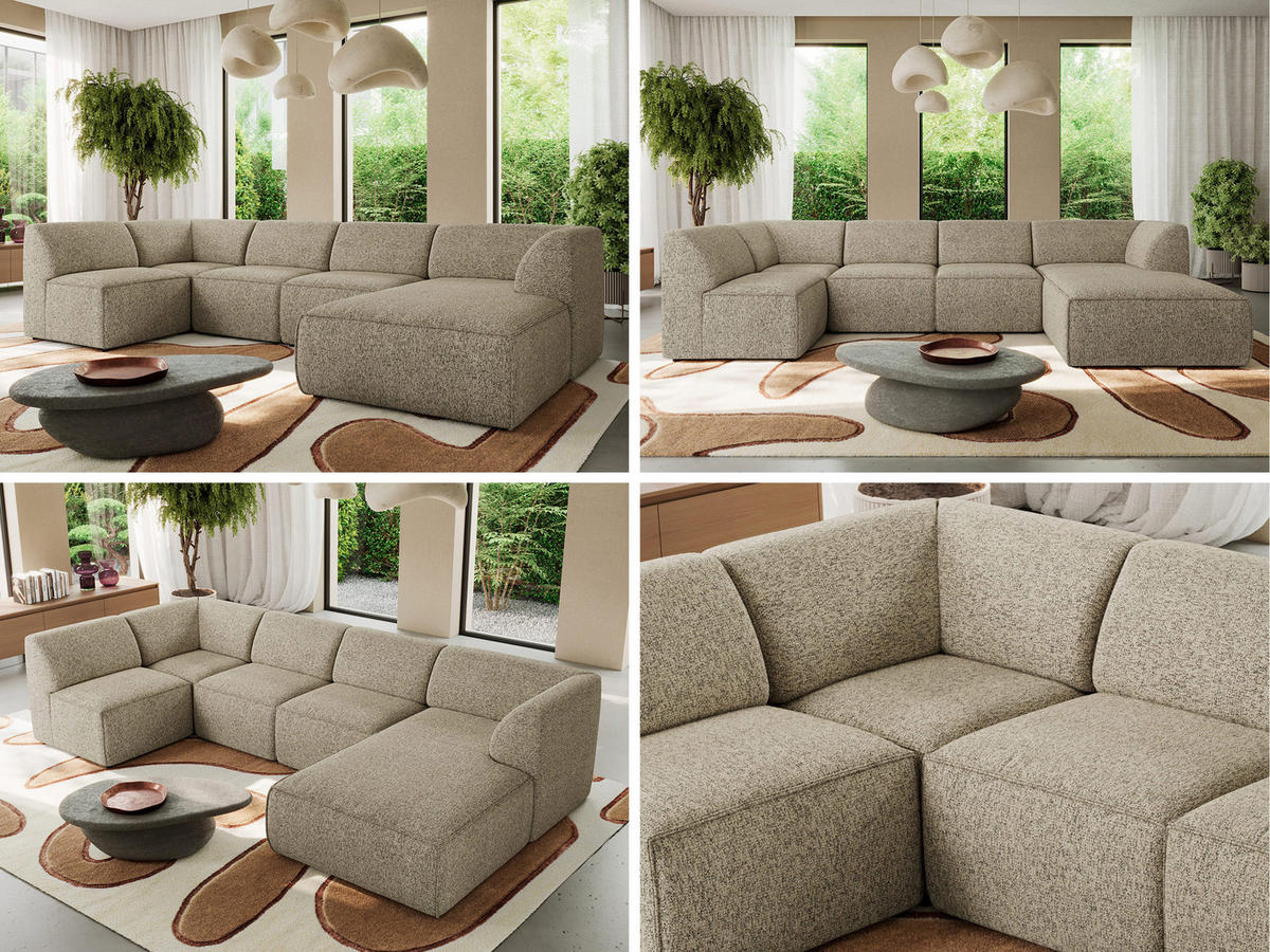 WOHNLANDSCHAFT MODARO U 5M - Dunkelbeige Struktur - Rechts - Schwarz/Cappuccino, Textil (345/78/180cm) - MKS