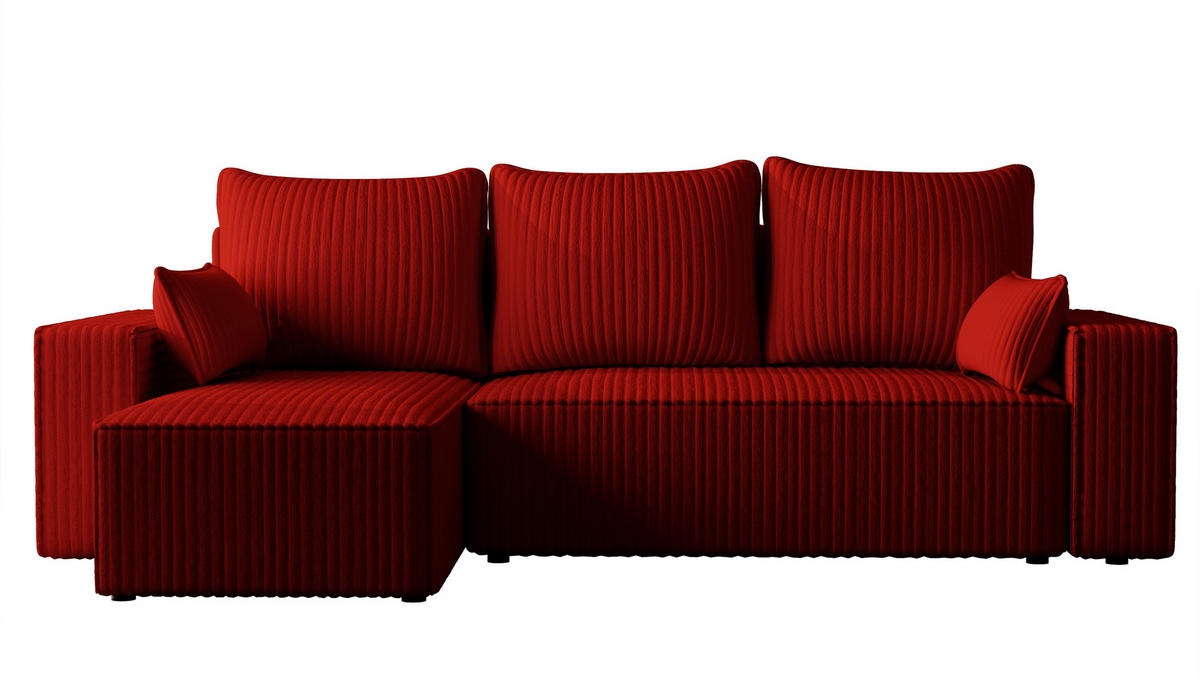 ECKSOFA Tobi mit Bettkasten und Schlaffunktion, L-Form/XL-Form, Cordstoff, Universal - Rot, Holzwerkstoff (246/145cm) - 4ALL HOME