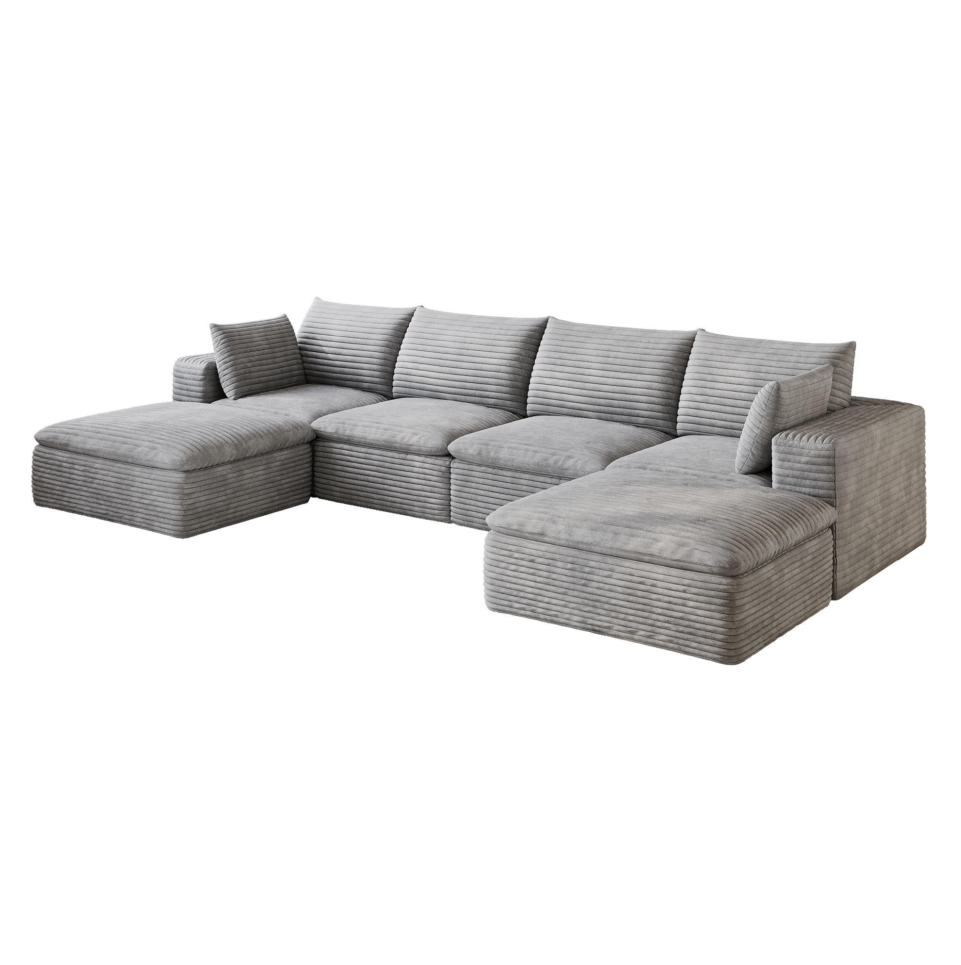WOHNLANDSCHAFT aus Stoff 340 cm Grau mit abnehmbarer Polsterung und Schaumstoffkern - Grau, Textil (340/60/160cm) - Modfu