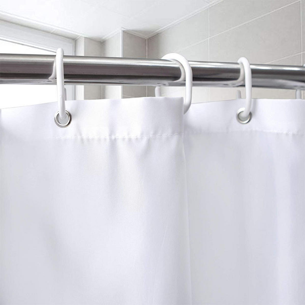 DUSCHVORHANG Weiß Polyester 150 g wasserfest schimmelresistent maschinenwaschbar mit Haken - Weiß, Textil (180/200cm) - MCBOSON