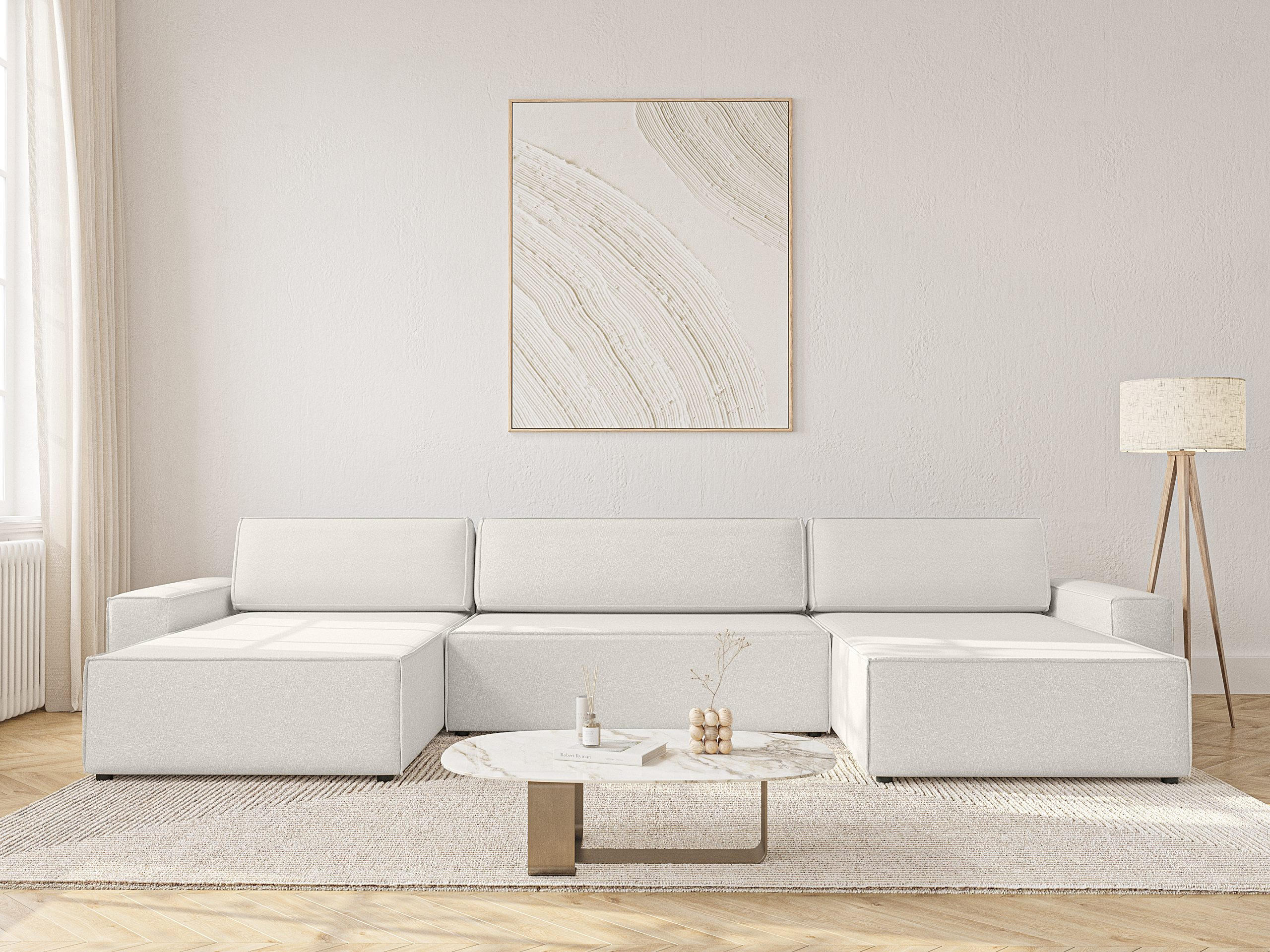 WOHNLANDSCHAFT Lummo U mit Schlaffunktion, Cremeweiß - Weiß, Textil (386/70/185cm) - Fedve