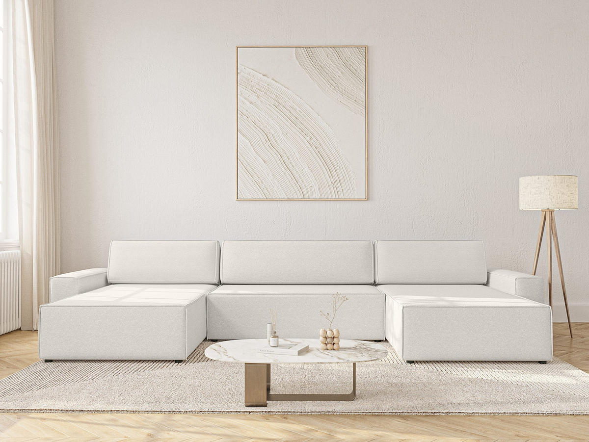 WOHNLANDSCHAFT Lummo U mit Schlaffunktion, Cremeweiß - Weiß, Textil (386/70/185cm) - Fedve