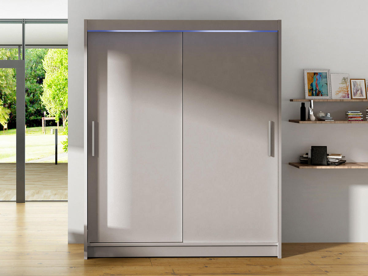 SCHWEBETÜRENSCHRANK Westa I, mit RGB LED Beleuchtung - Kaschmir/Silberfarben, Holzwerkstoff/Metall (150/200/58cm) - MIRJAN24