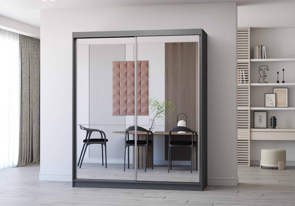 SCHWEBETÜRENSCHRANK Multi 20 Grau/Weiß mit Spiegel 183 cm - Alufarben/Weiß, Glas/Holzwerkstoff (183/218/61cm) - imoebel24