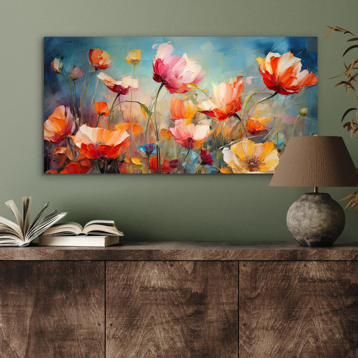 METALLBILD Blumen - Aquarell - Kunst - Botanisch - Natur 80x40 cm - Orange, Metall (80/40cm) - MuchoWow