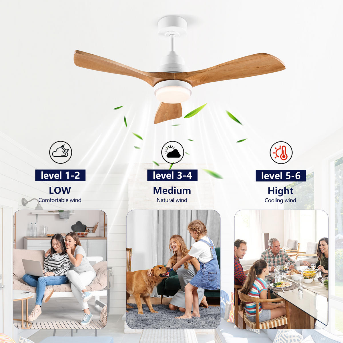 DECKENVENTILATOR DE-16241 42 Zoll mit Fernbedienung & reversibel Weiß & Holz - Naturfarben, Holz/Metall (107/107/37cm) - ComfortXL