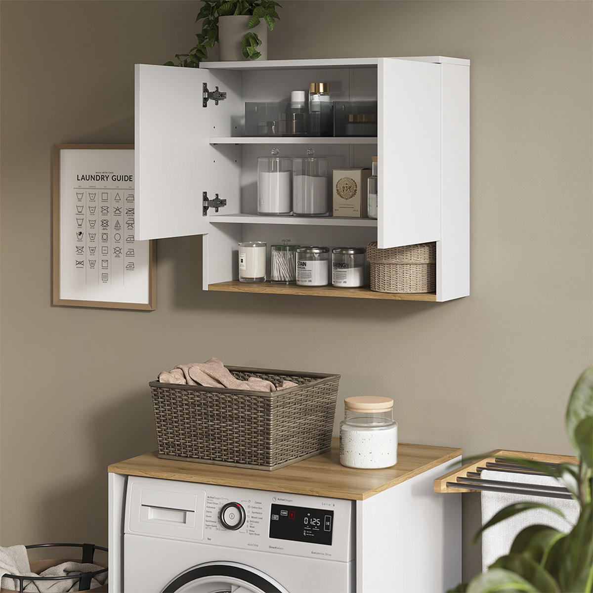 HÄNGESCHRANK Viktor, Weiß/Artisan-Eiche, 68 x 60 cm mit 2 Türen - Weiß/Eiche Artisan, Holzwerkstoff (68/60/20.5cm) - Vicco