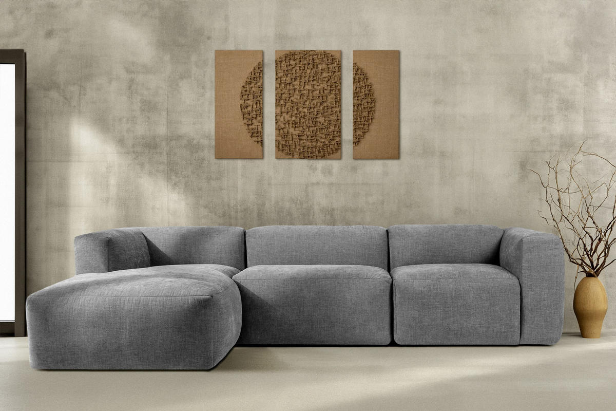 ECKMODULSOFA-LINKS BUFFO mit extrem weicher und bequemer Sitzfläche, Gewebestoff, hell aschfahl - Hellgrau, Textil (297/180cm) - KONSIMO®