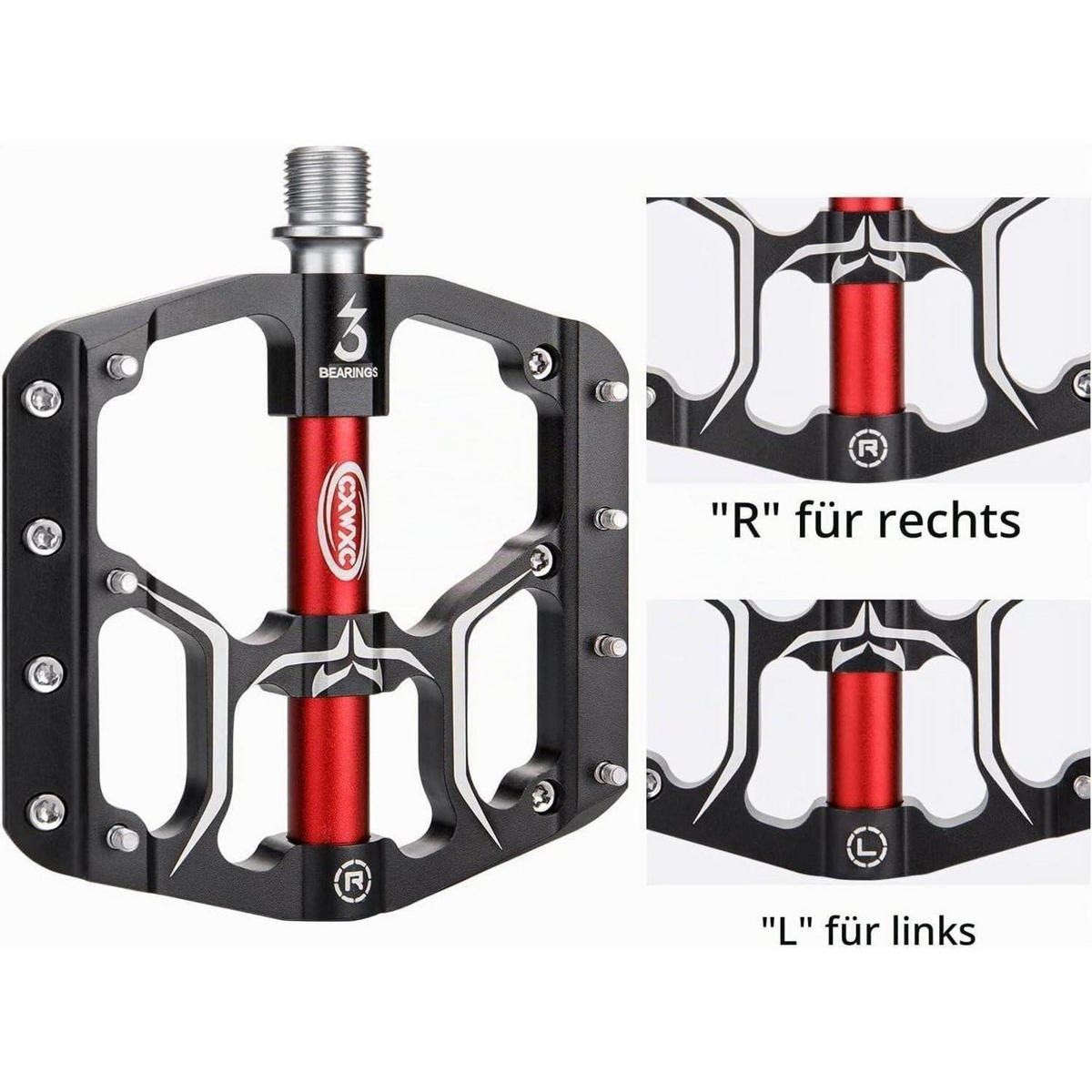 FAHRRADPEDALE Aluminiumlegierung 3 Lager Schwarz - Schwarz, Metall (10.5/1.5/10.6cm)