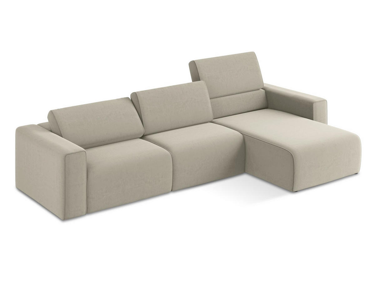 ECKSOFA Rechts Samt Stoff Creme - Perlmutt/Lila, Kunststoff/Textil (314/167cm) - Makamii