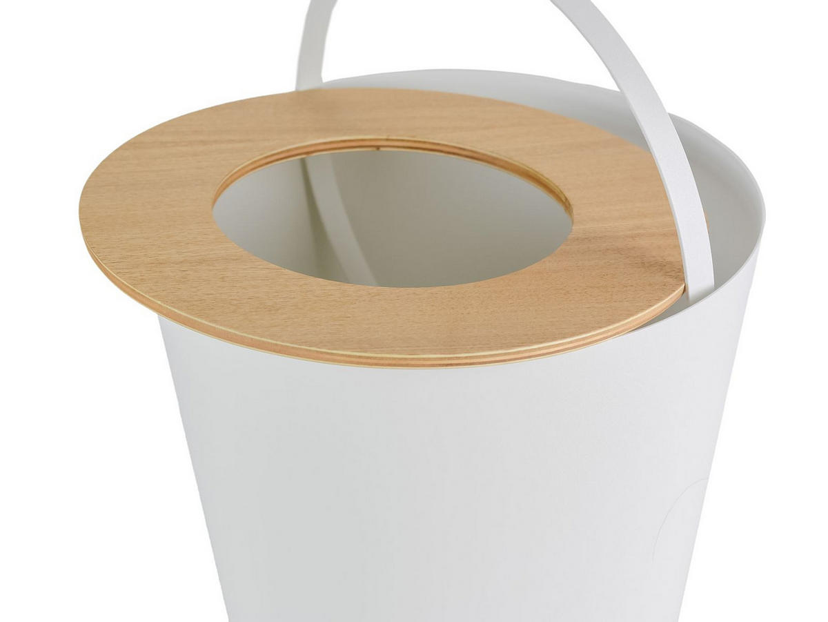 PAPIERKORB Rin weiß 23/28/23 cm rund mit Holzabdeckung - Weiß, Metall (23/28/23cm) - Yamazaki