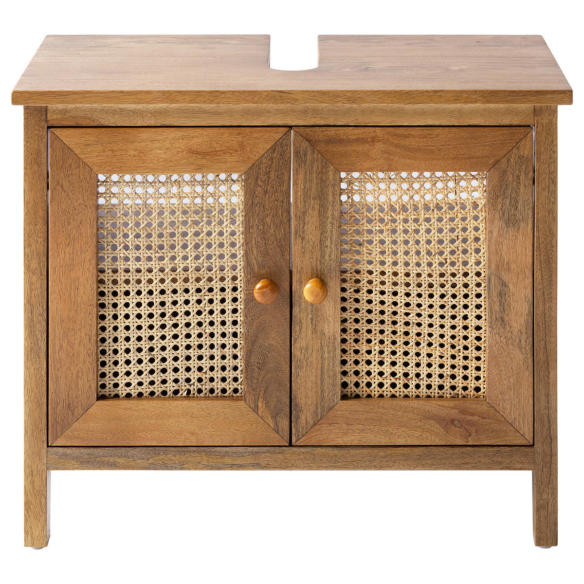 WASCHBECKENUNTERSCHRANK - Mango massiv / Wiener Geflecht - Braun, Holz/Naturmaterialen (70/60/40cm) - home24