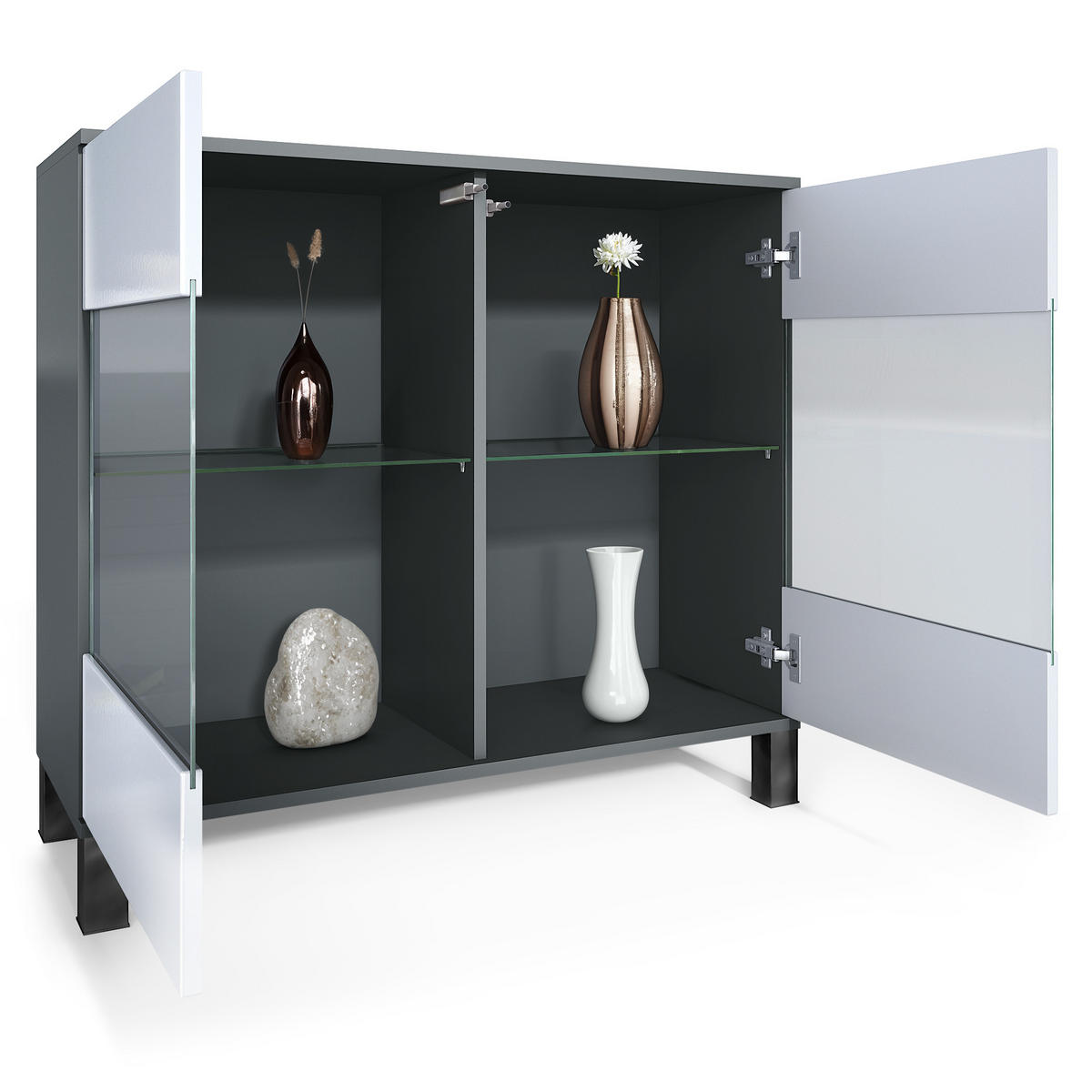 KOMMODE Bari Sandgrau Hochglanz - Sandfarben, Holzwerkstoff (92.5/84.5/35cm) - Vladon