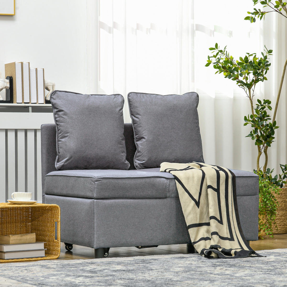 SCHLAFSESSEL 3-in-1 Ausziehbares 2 Sitzer Schlafsofa mit Bettfunktion Dunkelgrau - Dunkelgrau, Kunststoff (71/67/98cm) - HOMCOM