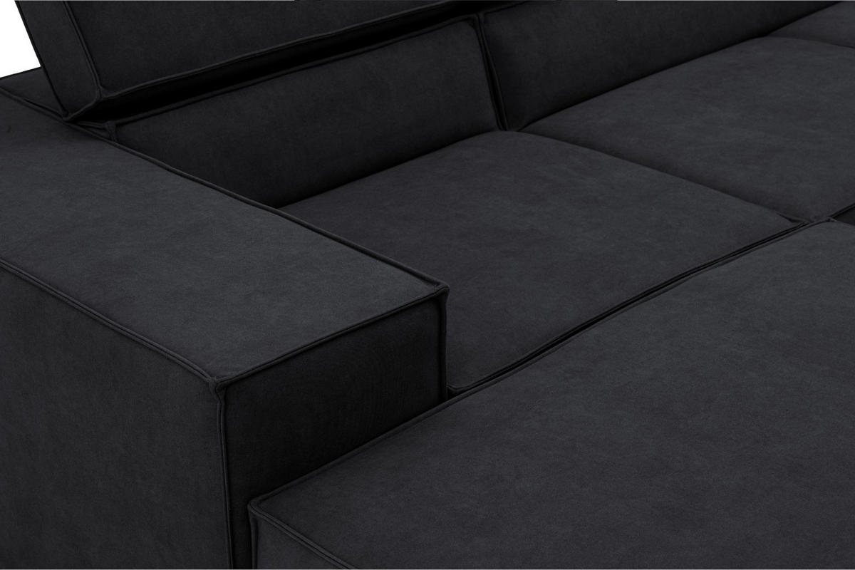 ECKSOFA PURE U Rechts mit Schlaffunktion 127x270 Velours Graphit - Graphitfarben/Schwarz, Holz/Textil (204/340cm) - Muffo