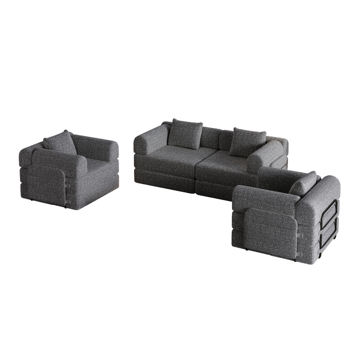 SITZGARNITUR mit Armlehnen-Ablagefach 2-in-1 Grau Chenille 190/90/45 cm - Grau, Textil (181.6/49.5/94cm) - OKWISH