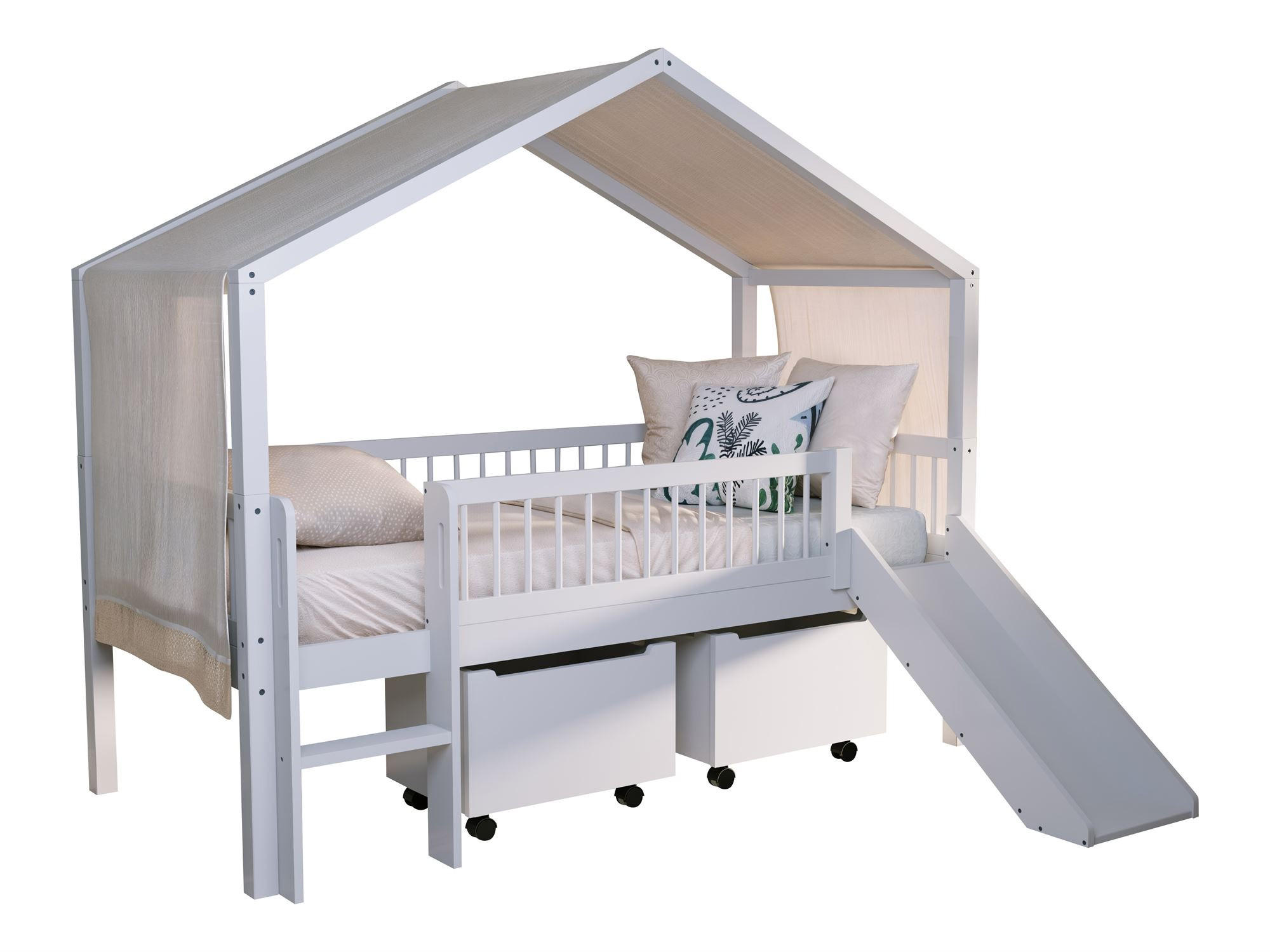 HAUSBETT HALBHOCH 90x200 Keeley Buche Weiß Rutsche Himmel - Weiß, Holz (90/200cm) - 58aufmkessel