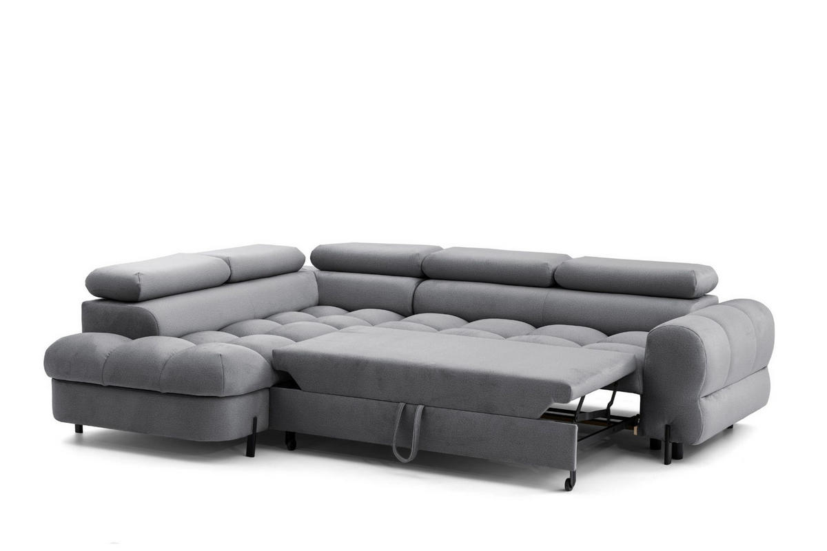 ECKSOFA BOWL L Links mit Schlaffunktion 125x195 Velours Dunkelgrau - Dunkelgrau/Schwarz, Holz/Textil (260/195cm) - Muffo