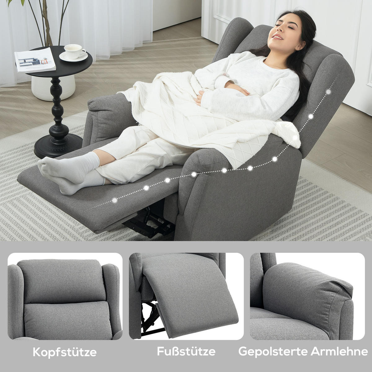 RELAXSESSEL, Fernsehsessel mit Liegefunktion, TV-Sessel mit Taschenfederkern - Dunkelgrau, Textil/Metall (80/101/94cm) - HOMCOM