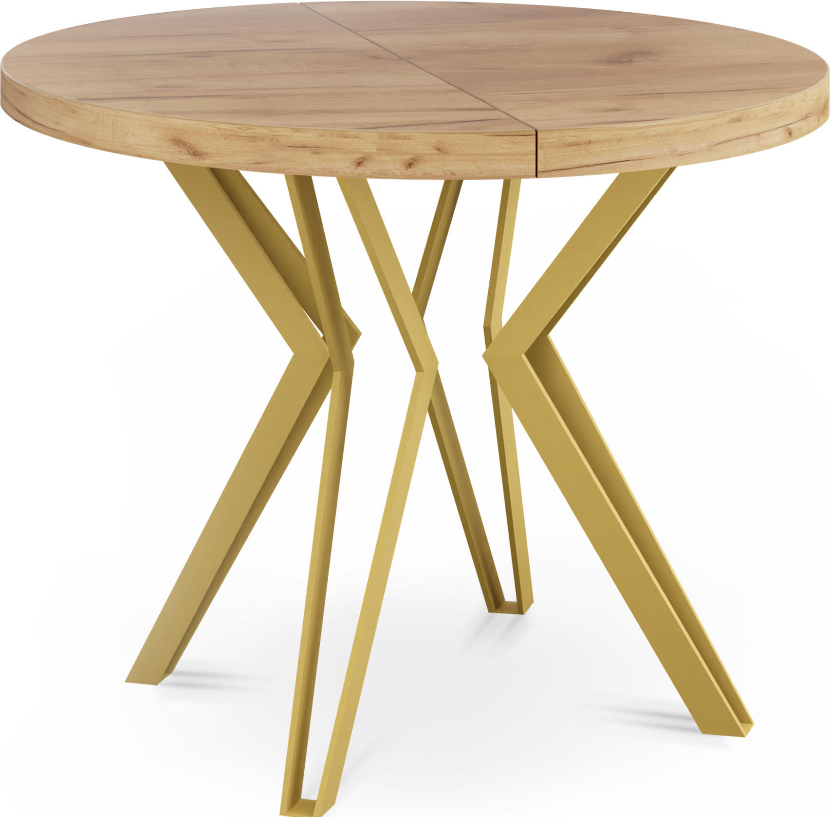 ESSTISCH Daisy runder ausziehbarer, Craft Eiche 120-200/100/76 cm - Eiche Wotan/Goldfarben, Holzwerkstoff/Metall (120/120/76cm) - WFL GROUP