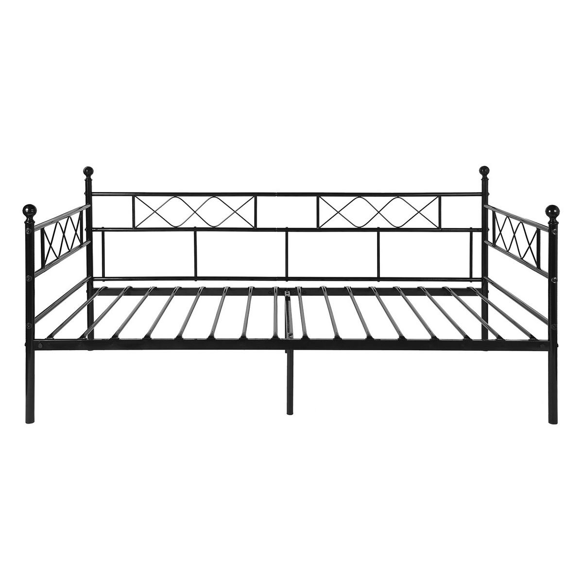 PAT PENTRU COPII, lemn de pin, design de casă, 140x190cm cu somieră cu șipci - negru, metal (198/94/95.5cm) - Urban Meuble