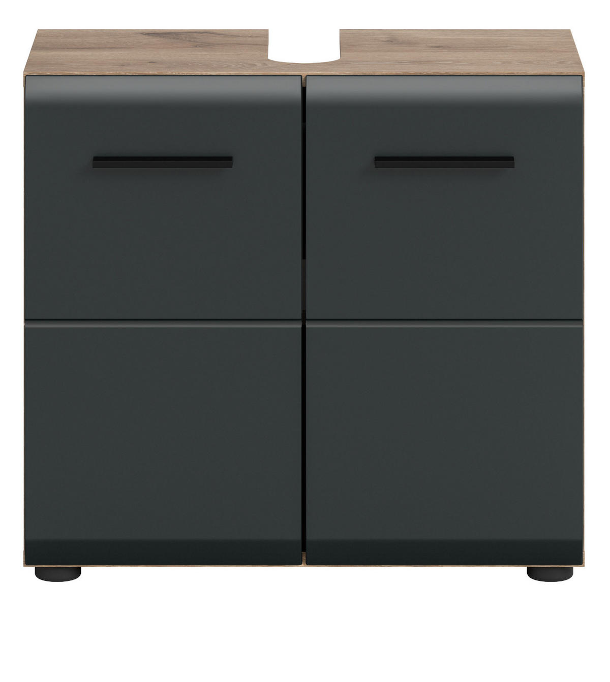 WASCHBECKENUNTERSCHRANK schwarz matt, Eiche Nox, Waschtisch Badschrank 60 cm - Eichefarben/Schwarz, Holzwerkstoff/Kunststoff (60/54/30cm) - Inn.Furn