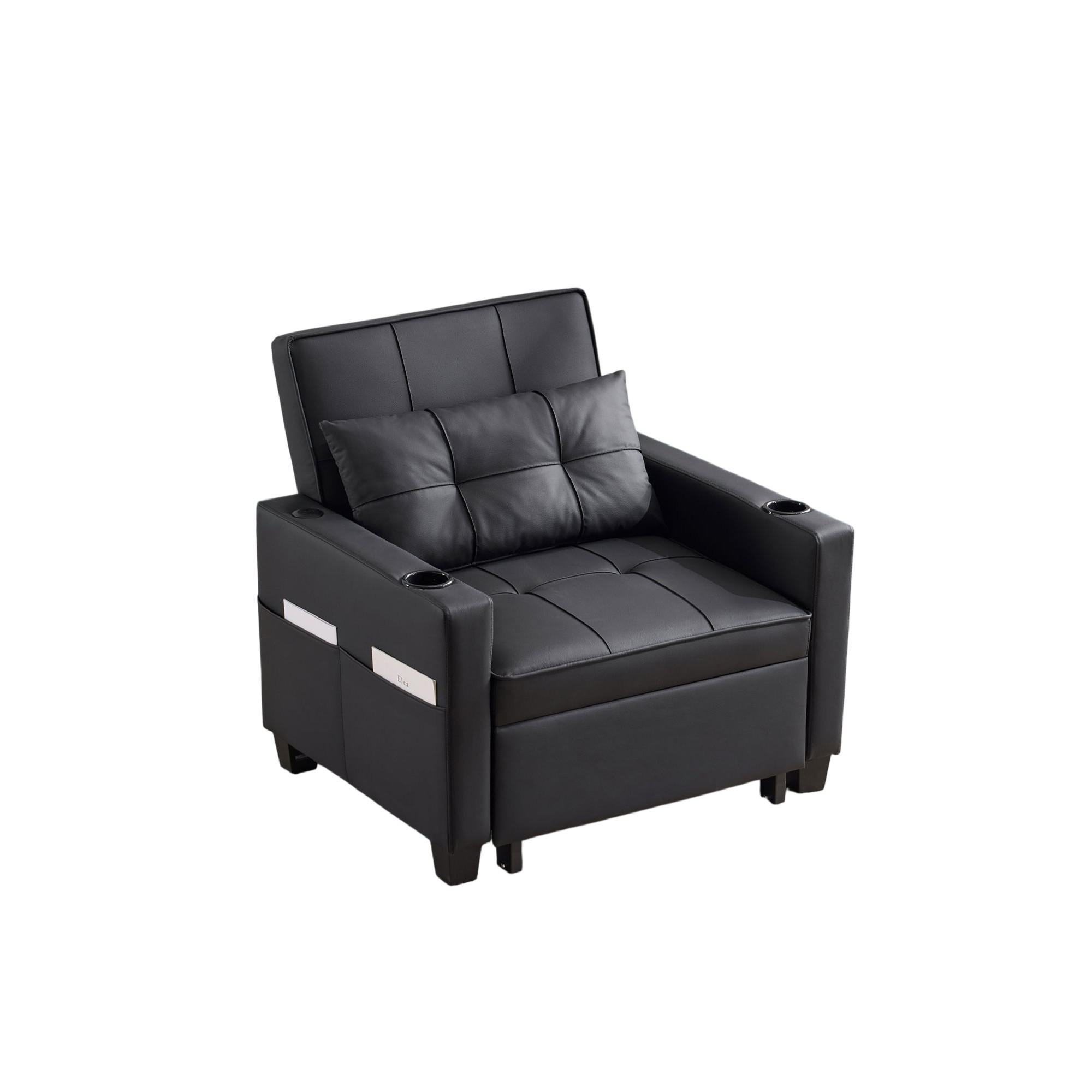 SCHLAFSESSEL DE-35007 3-in-1 mit USB und Getränkehaltern Schwarz - Schwarz, Metall (87/84/74cm) - ComfortXL