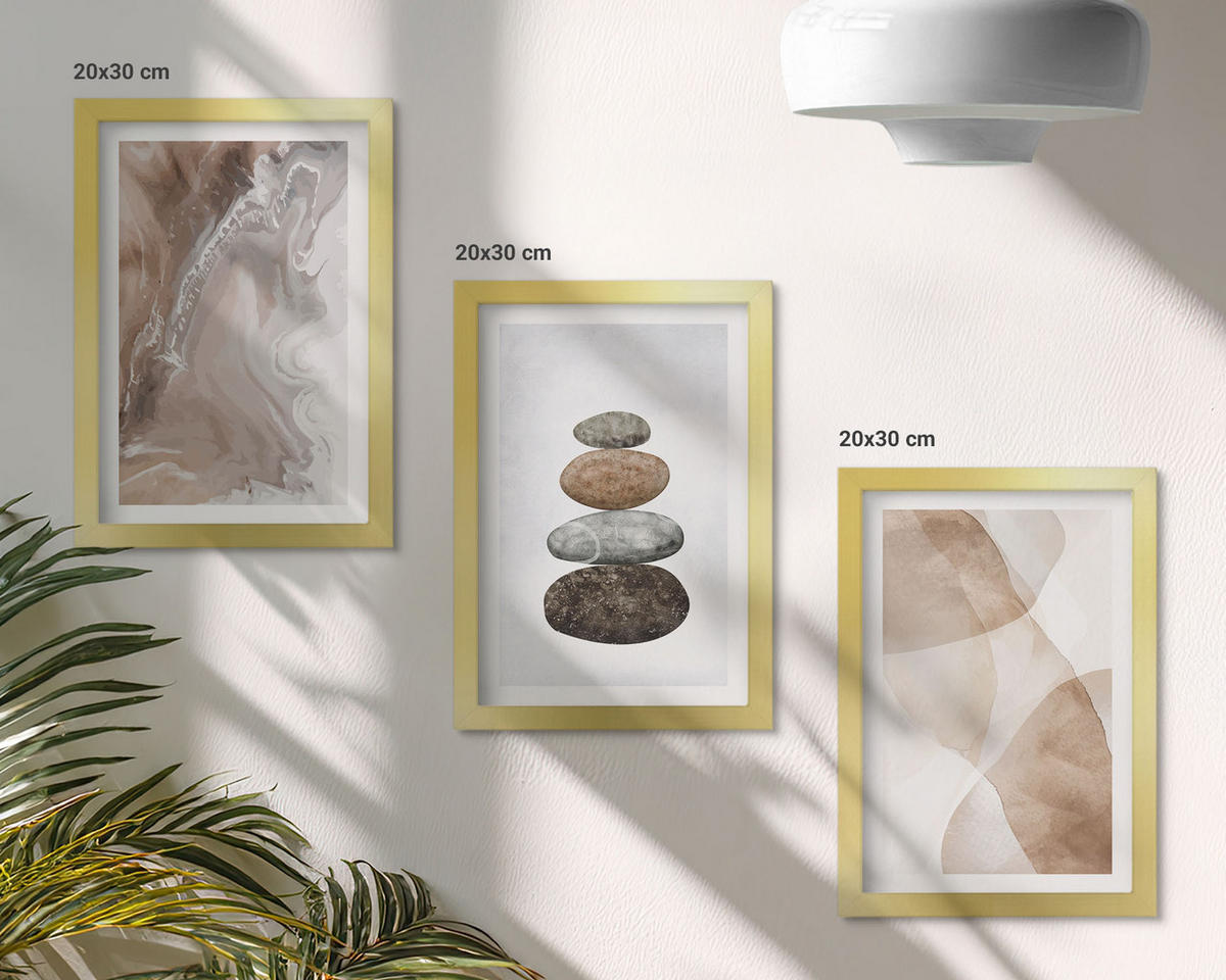 BILDER SET 3er Set - 20x30 cm Goldrahmen - Abstrakte Pastellformen - Goldfarben, Kunststoff (20/30cm) - TULUP