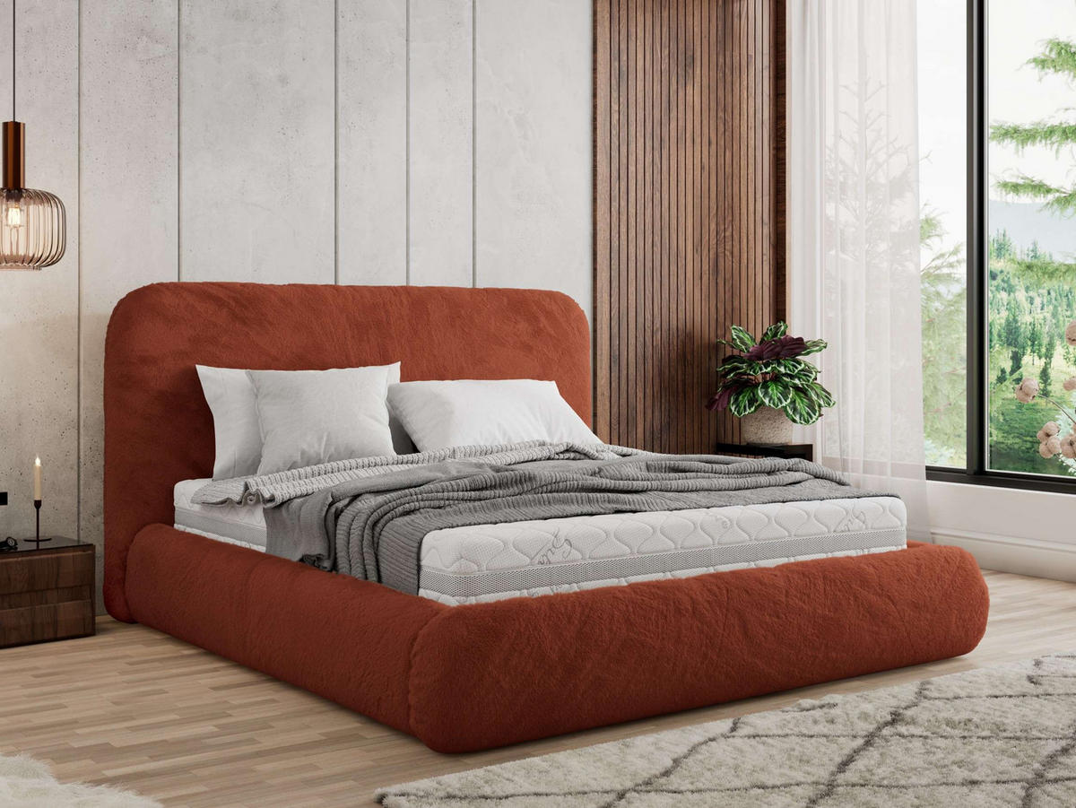 POLSTERBETT BENEA CLASSIC 180/200 - Orange Plüsch - Pocket-Matratze - Orange, Textil (180/200cm) - MKS