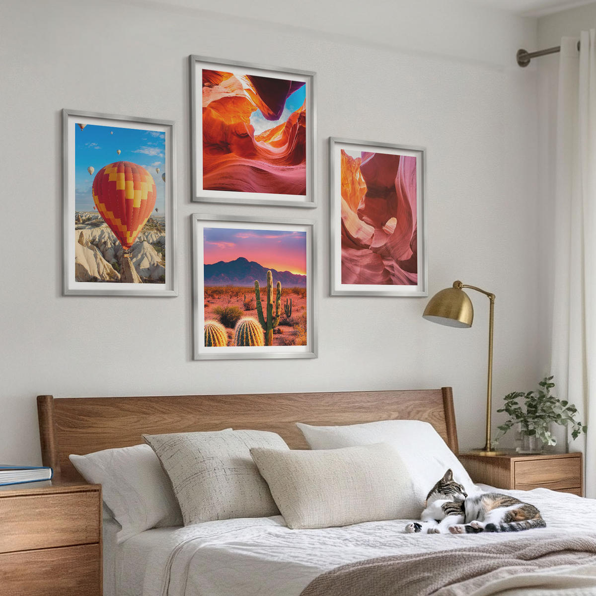 BILDER SET 4er Set - 50x50 cm & 40x60 cm Silberner Rahmen - Landschaften von Wüstenschluchten - Silberfarben, Kunststoff (50/50cm) - TULUP