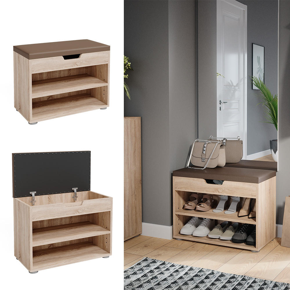 SCHUHBANK Rolfe Sonoma 60 x 45 cm - Sonoma Eiche, Holzwerkstoff (60/45/30cm) - Vicco