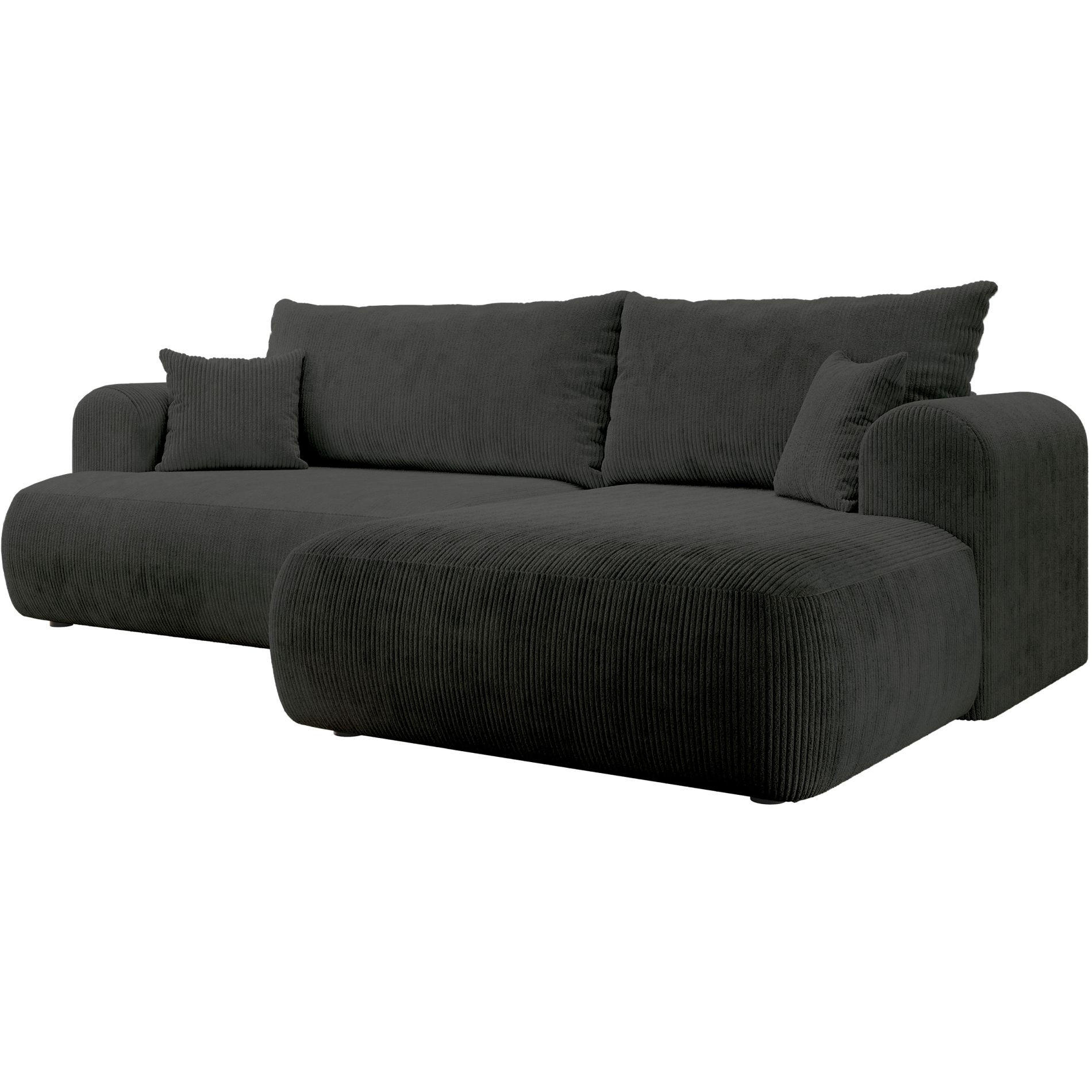 ECKSOFA Ovo Cord mit Cordbezug Dunkelgrau, rechts - Dunkelgrau/Schwarz, Textil (260/165cm) - Selsey