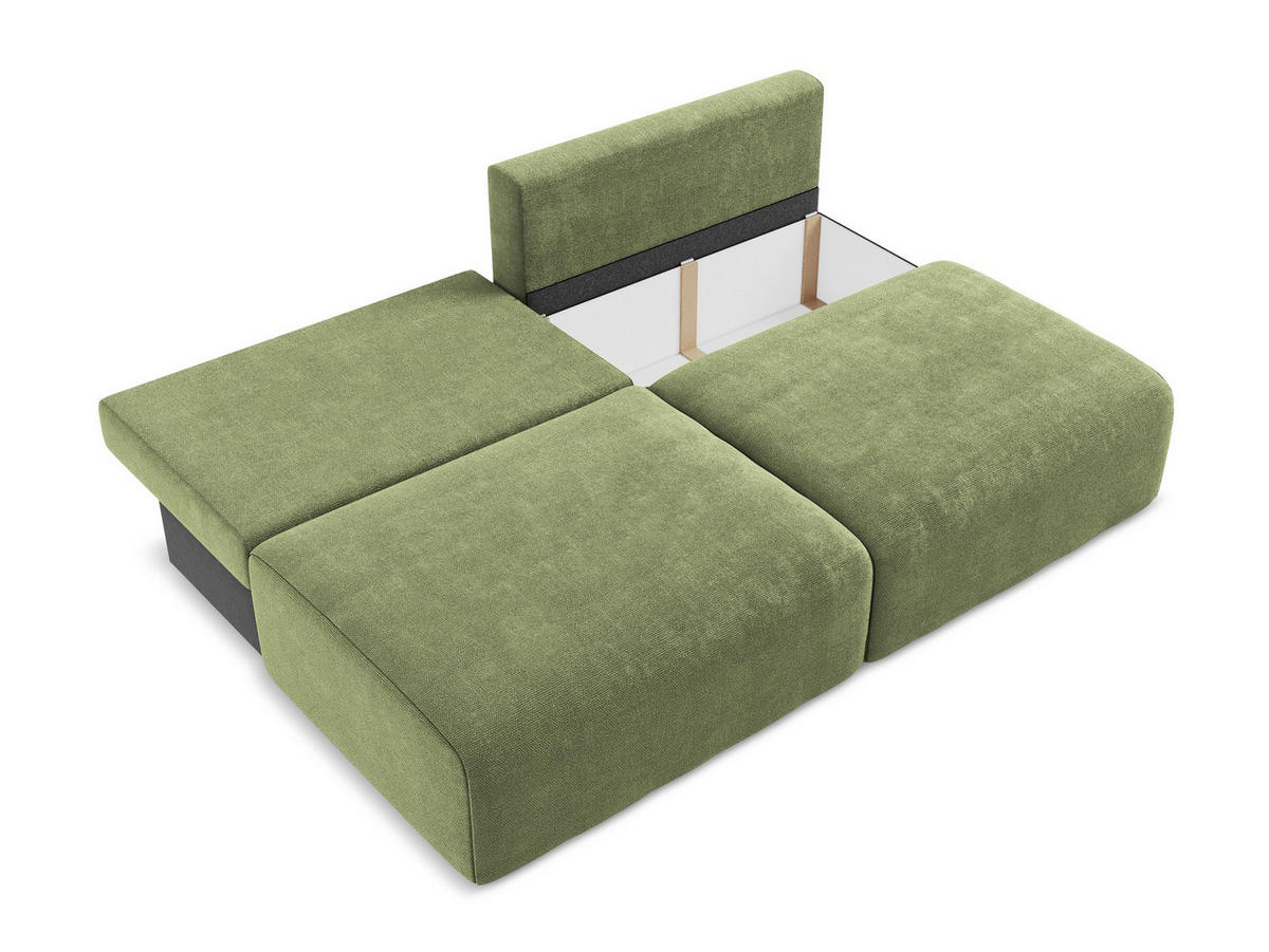 3-SITZER SOFA mit Schlaffunktion Chenille Stoff Grün - Schwarz/Grau, Kunststoff/Textil (216/79/102cm) - Makamii