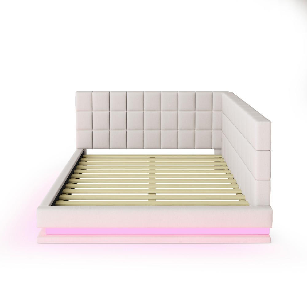 POLSTERBETT 140 x 200 cm in Samtstoff Beige mit LED Lichtleiste - Beige, Holz/Textil (140/200cm) - KOMHTOM