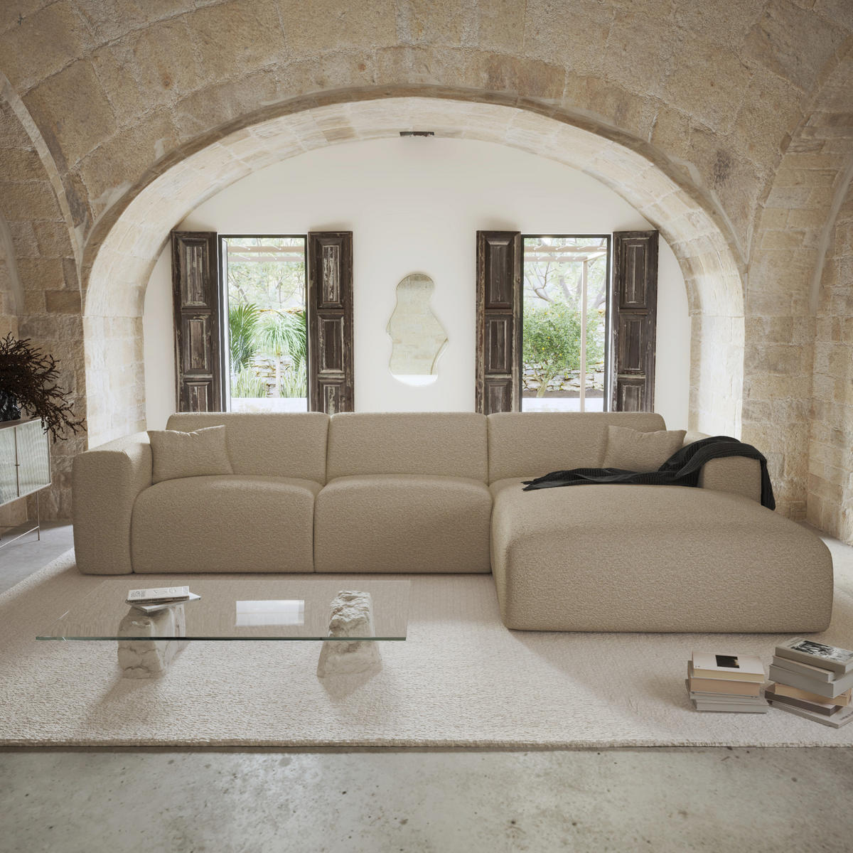 ECKSOFA RECHTS SCHLAFSOFA Steinbock Taupe 280cm - Taupe, Textil (299/165cm) - Sia Home