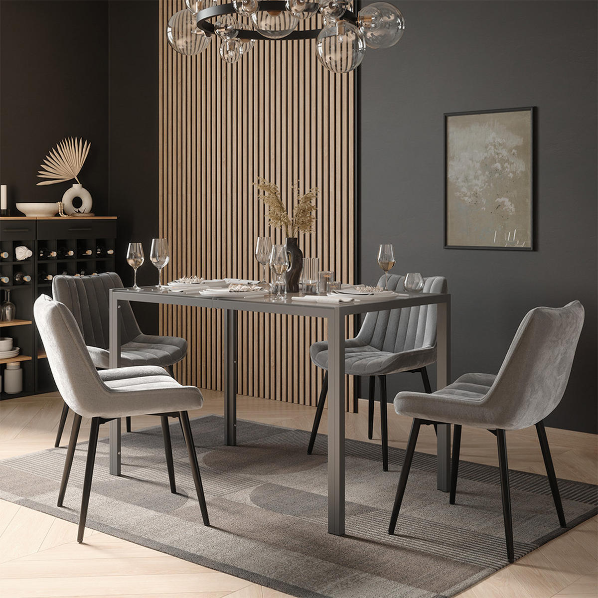 ESSTISCH Grand, Grau/Grau, 120 x 70 cm - Grau, Glas (70/120/74.5cm) - Vicco