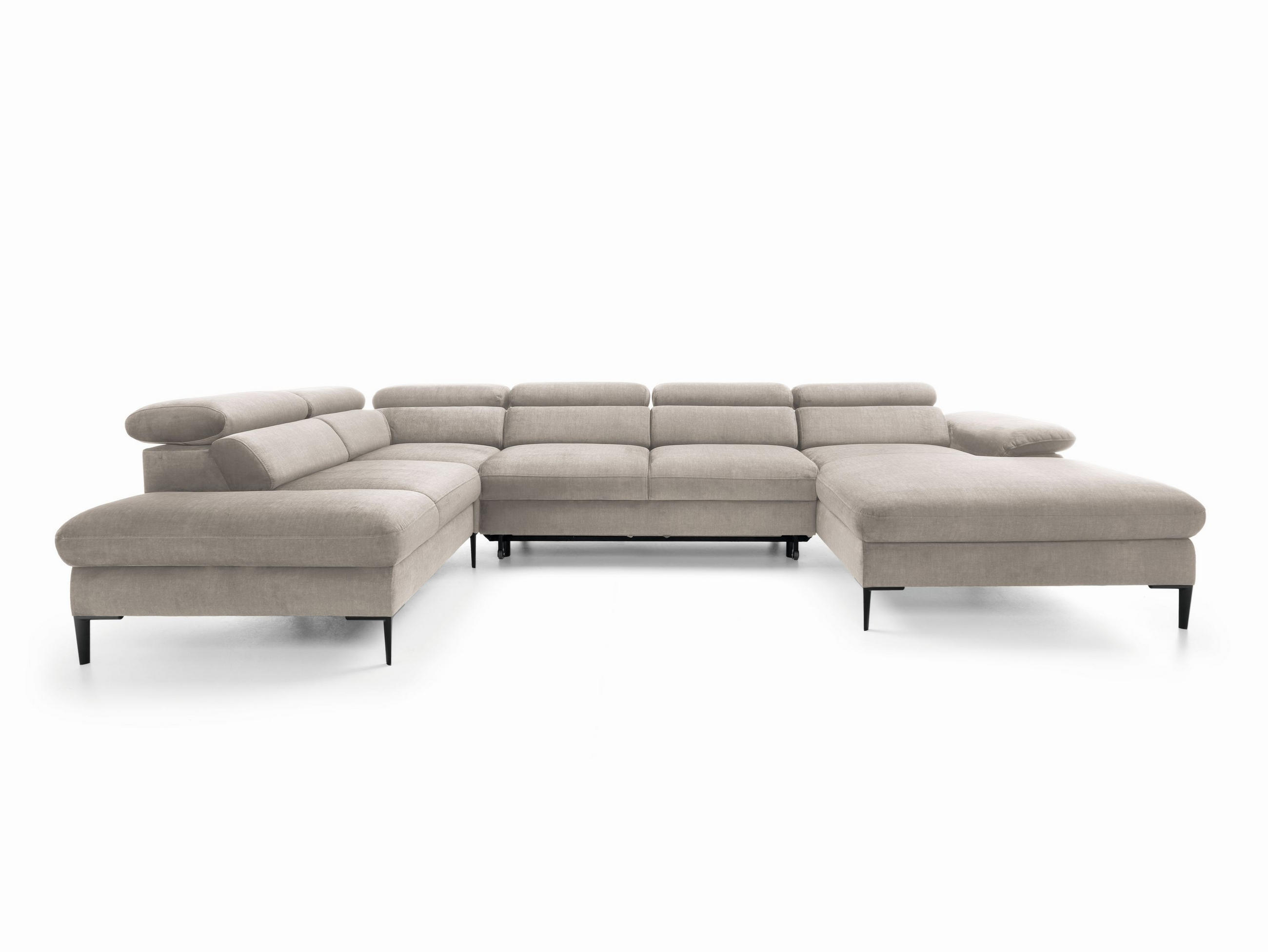 WOHNLANDSCHAFT MESTO Beige Velours-Stoff mit Schlaffunktion - Beige, Holz (353/94/182cm) - MASSENO