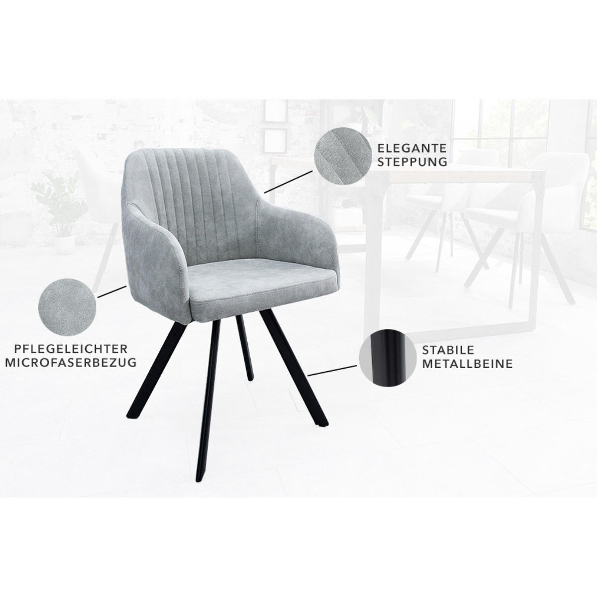 STUHL LUCCA Microfaser Grau - Grau, Textil (56/84/58cm) - riess-ambiente