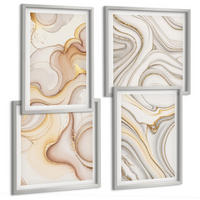 BILDER SET 4er Set - 50x50 cm & 40x60 cm Silberner Rahmen - Lineare abstrakte Motive - Silberfarben, Kunststoff (50/50cm) - TULUP