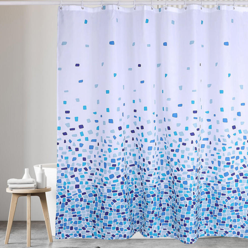 DUSCHVORHANG Blau Mosaik Muster Polyester waschbar schimmelresistent - Weiß, Textil (180/180cm) - MCBOSON