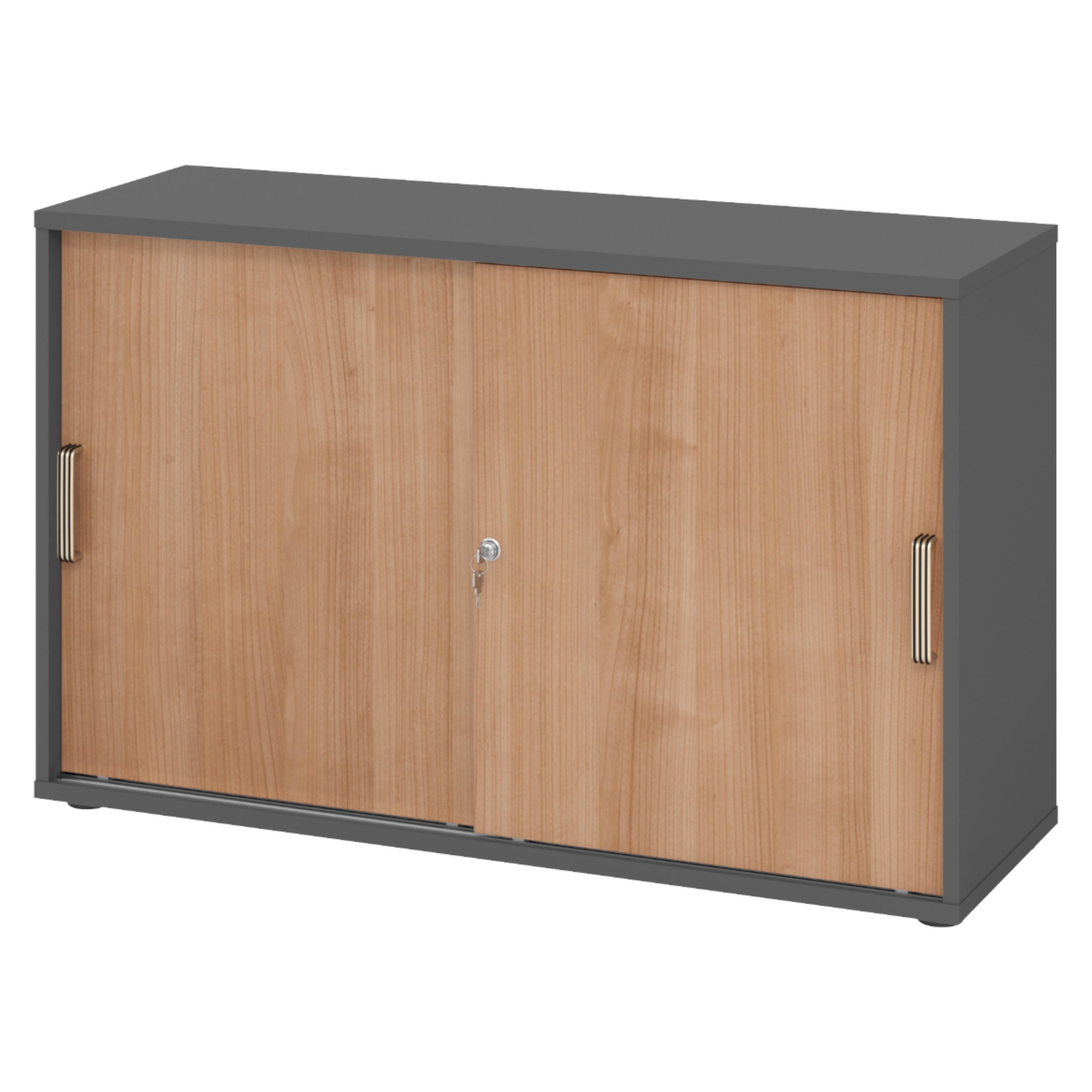 bümö SCHIEBETÜRENSCHRANK Graphit, Nussbaum 120cm × 40cm × 75cm