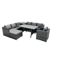 LOUNGEGARNITUR mit Hocker Polyrattan Dunkelgrau 8-Sitzer - Dunkelgrau/Grau, Glas/Kunststoff - Fimous
