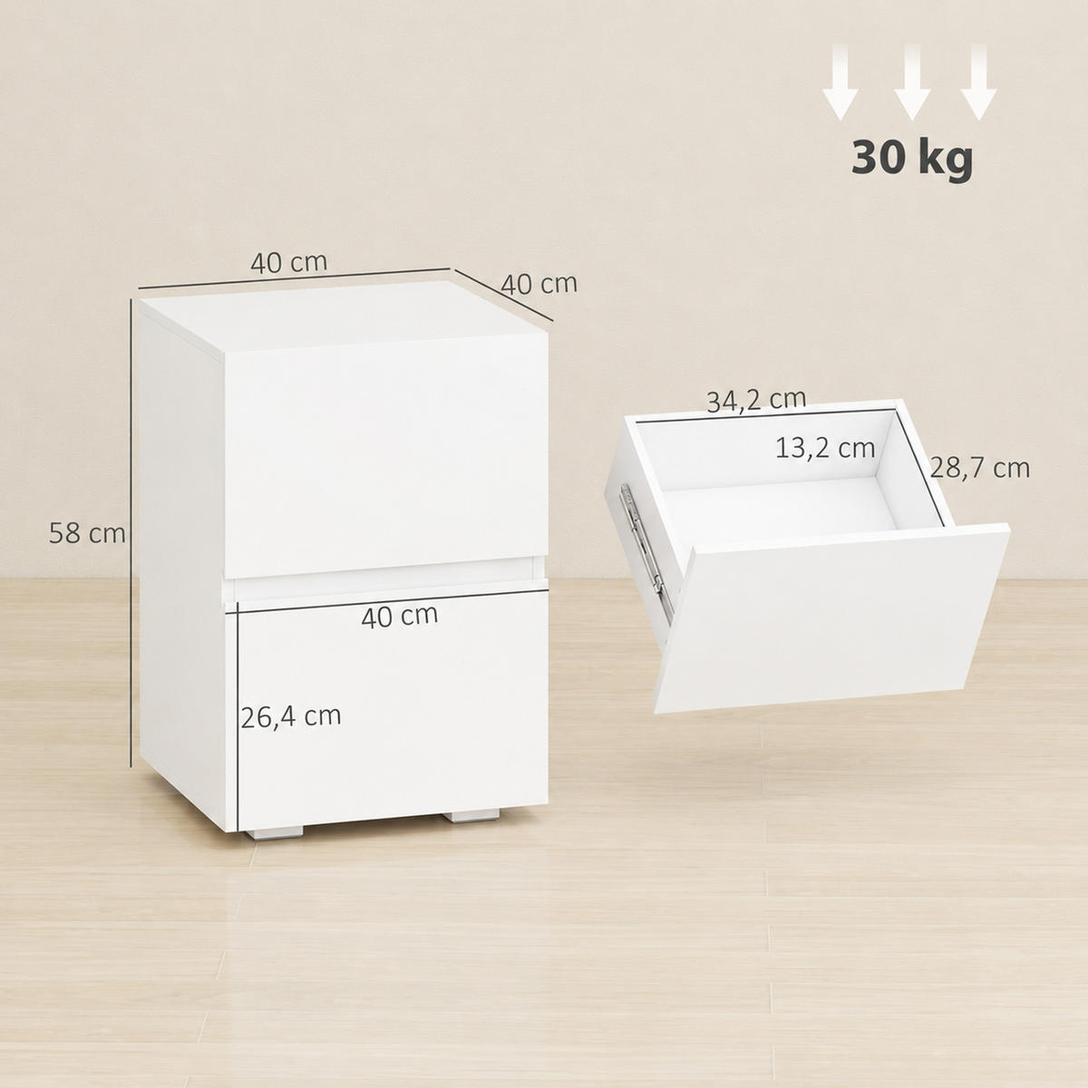 NACHTTISCH 2er Set MDF Weiß - Weiß, Holzwerkstoff (40/58/40cm) - HOMCOM