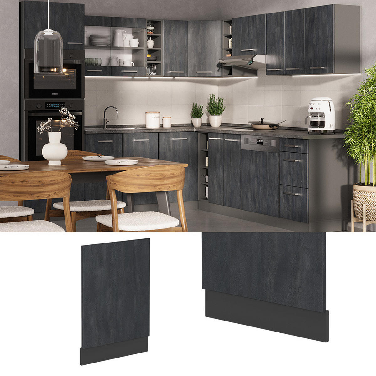 FRONTBLENDE R-Line Schwarz Beton 45 cm AP Marmor - Anthrazit/Schwarz, Holzwerkstoff (45/57.2/1.6cm) - Vicco