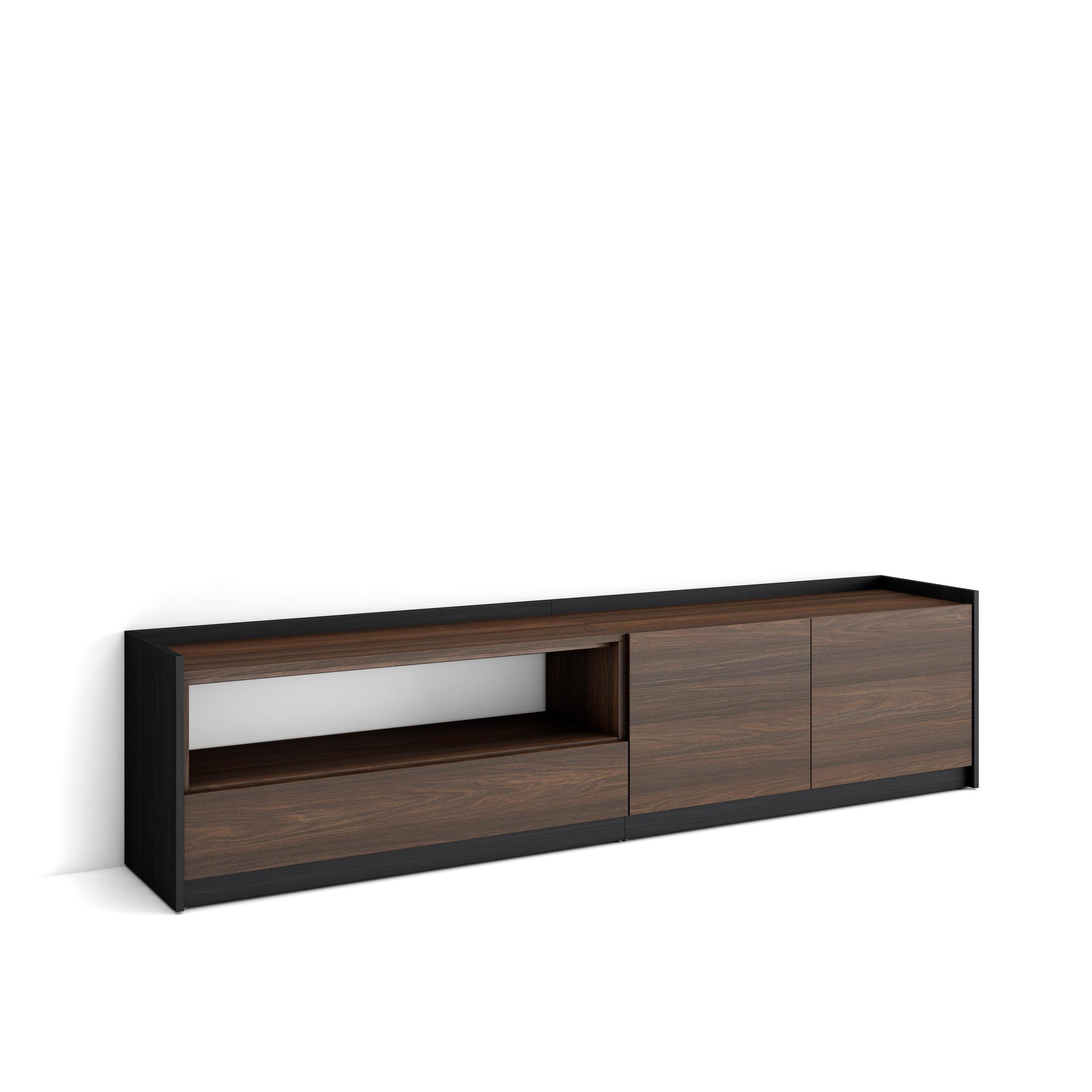 TV-SCHRANK, Lowboard, Dunkler Eiche und Schwarz, 207/37/50cm - Dunkelbraun, Holzwerkstoff (207/50/37cm) - Skraut Home